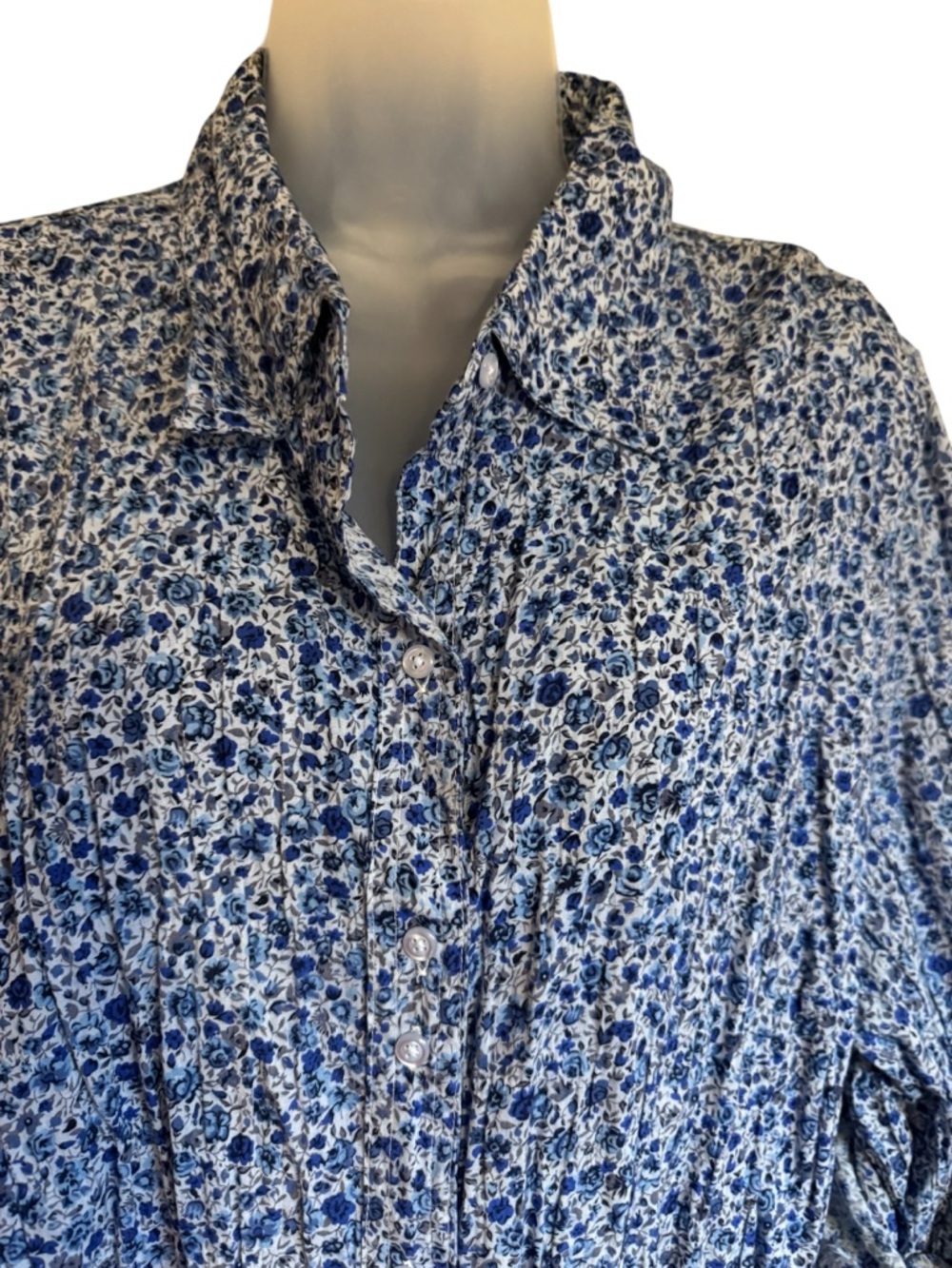 Just My Size Blue Floral Button-Down Shirt PLUS: 2X #C - Picture 2 of 8